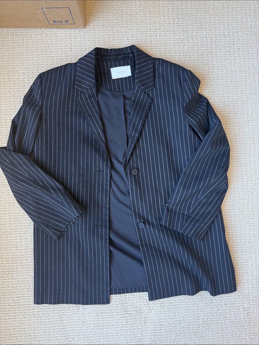 OAK + FORT dark navy pinstripe Jacket